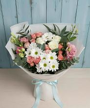 Букет цветов из:  Розы, Лизиантусы и Хризантемы в Горшково