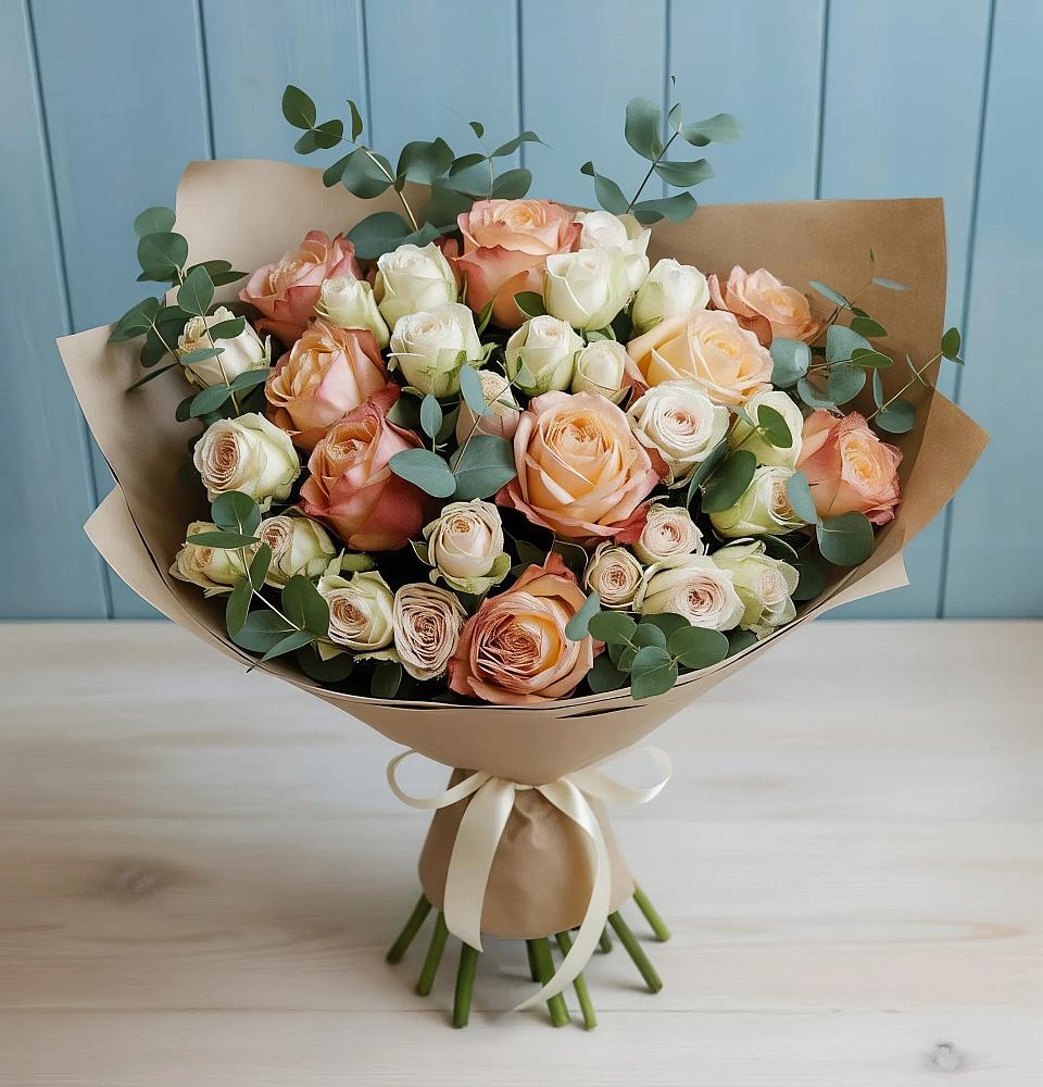 Букет цветов из: Альстромерии и Розы в Горшково