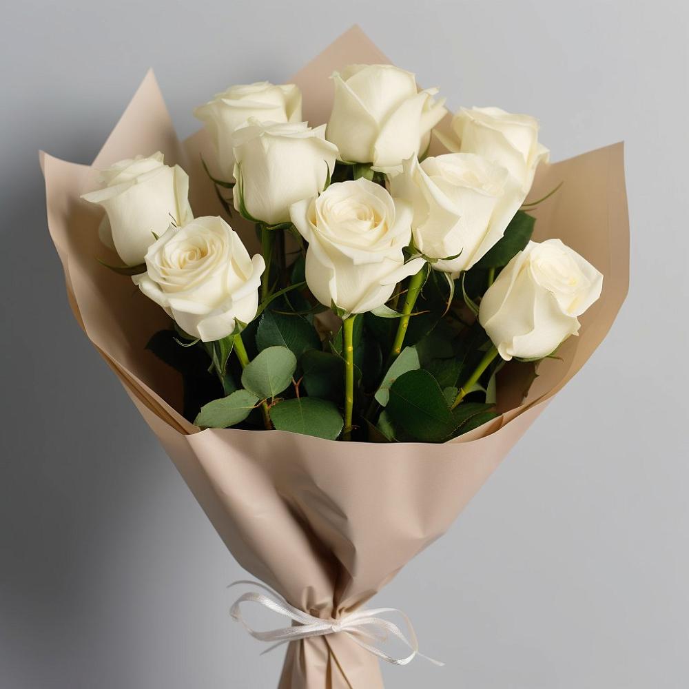 Букет 9 Белых роз Эдлесс Лав в Горшково