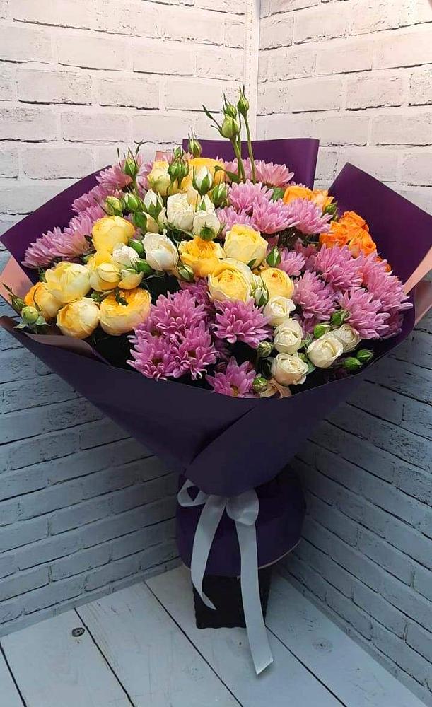 Букет цветов из: Хризантемы и Розы в Горшково