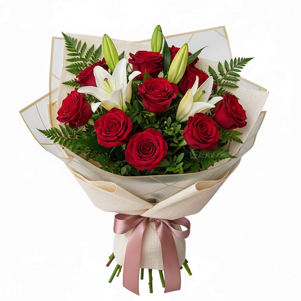 Букет цветов из: Лилии и Розы в Горшково