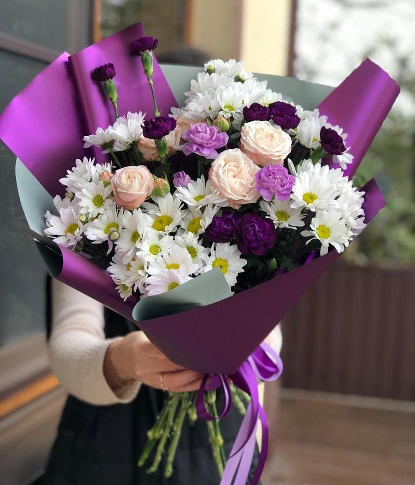 Букет цветов из: Хризантемы, Гвоздики и Розы в Горшково