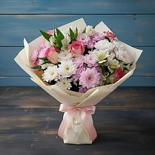 Букет цветов из:  Хризантемы, Альстромерии и Розы в Горшково