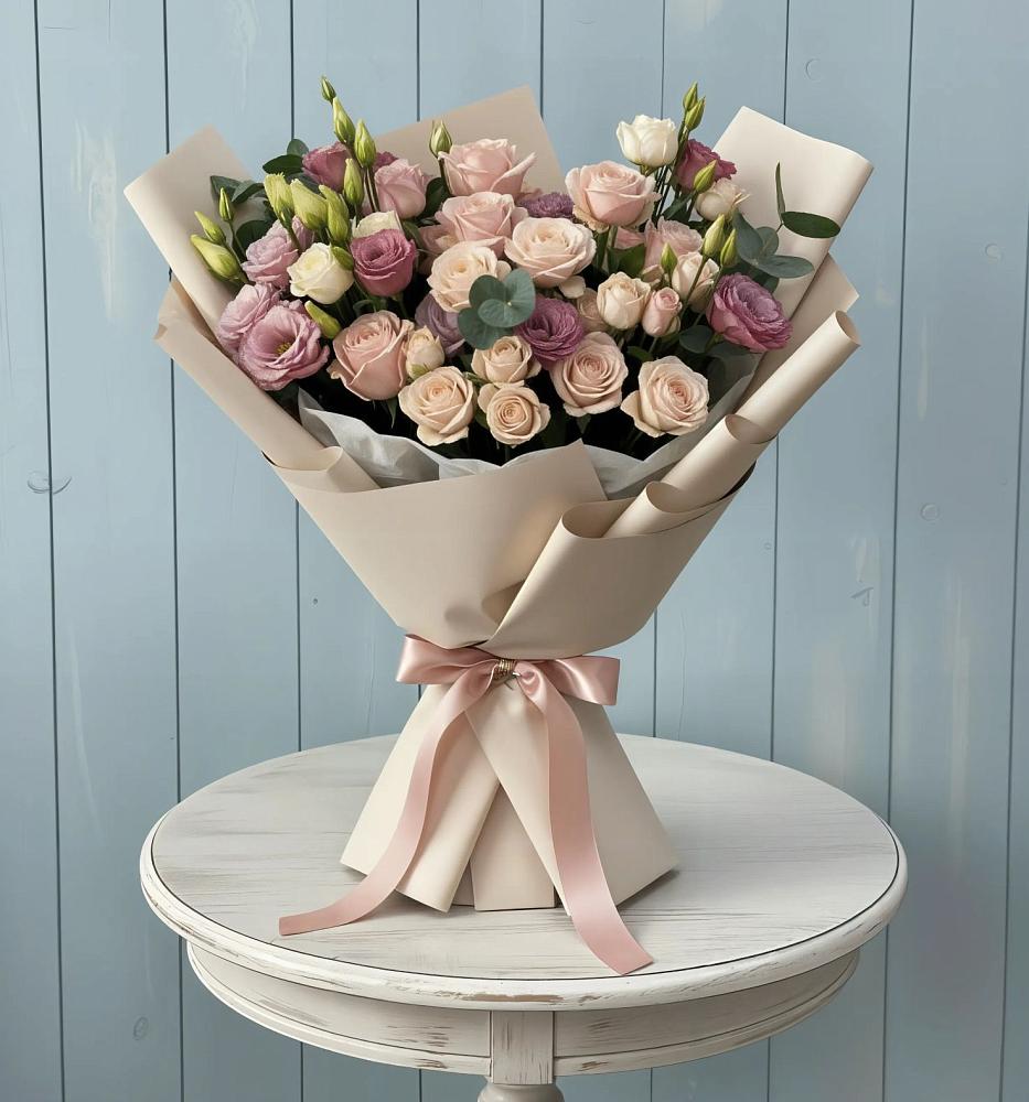 Букет цветов из: Розы и Лизиантусы в Горшково