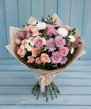 Букет цветов из:  Хризантемы, Розы и Альстромерии в Горшково