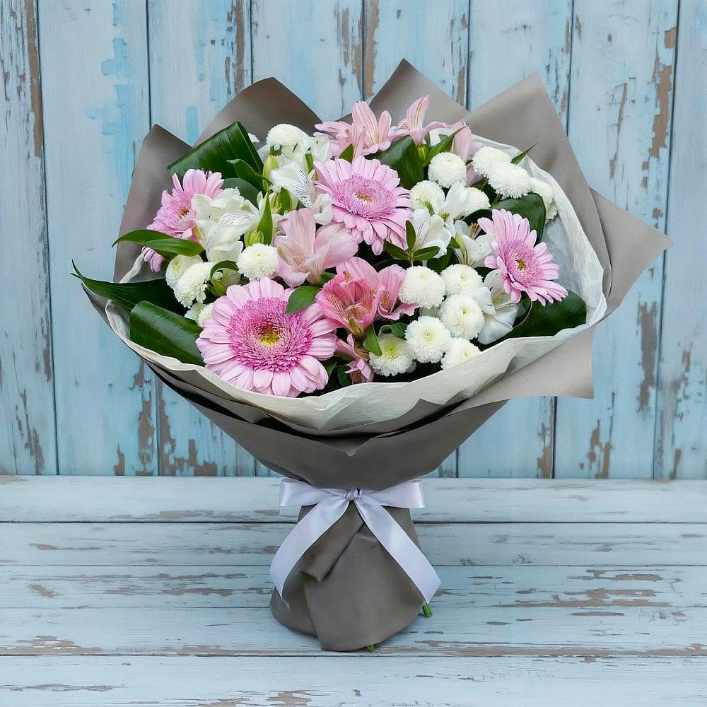 Букет цветов из: Герберы, Альстромерии и Хризантемы в Горшково