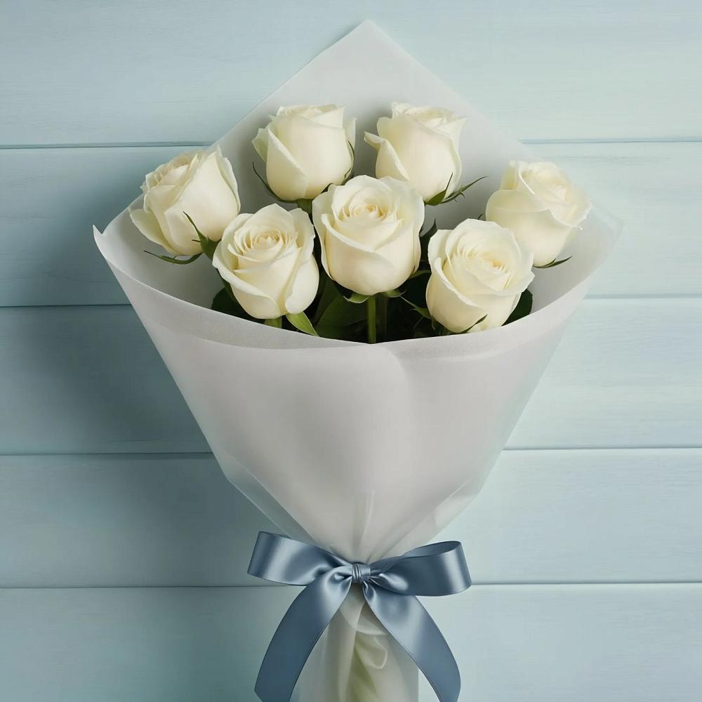 Букет 7 Белых роз Эдлесс Лав в Горшково